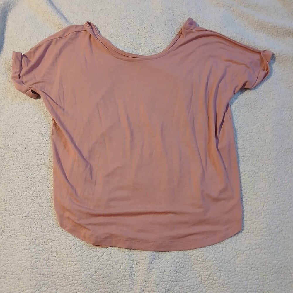 Banana Republic Factory Women's Short Sleeve Curved Hem Top Dusty Pink SZ S/P